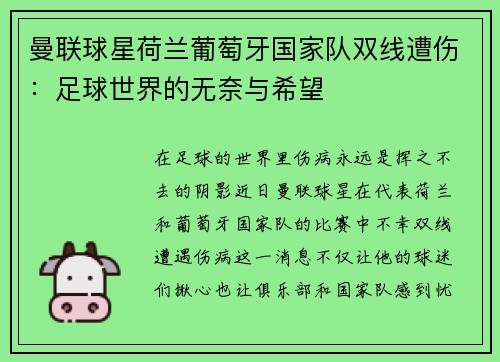 曼联球星荷兰葡萄牙国家队双线遭伤：足球世界的无奈与希望